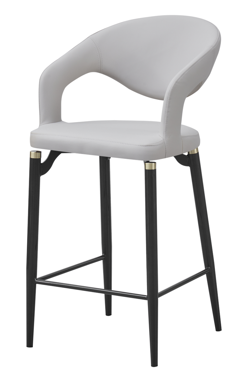 Indoor Gray Metal Barstool W/ Beige Vinyl Seat