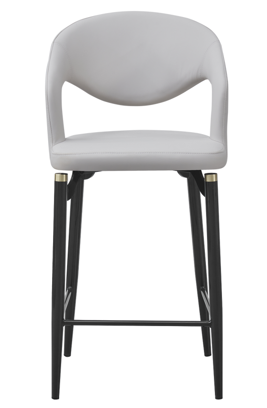 Indoor Gray Metal Barstool W/ Beige Vinyl Seat
