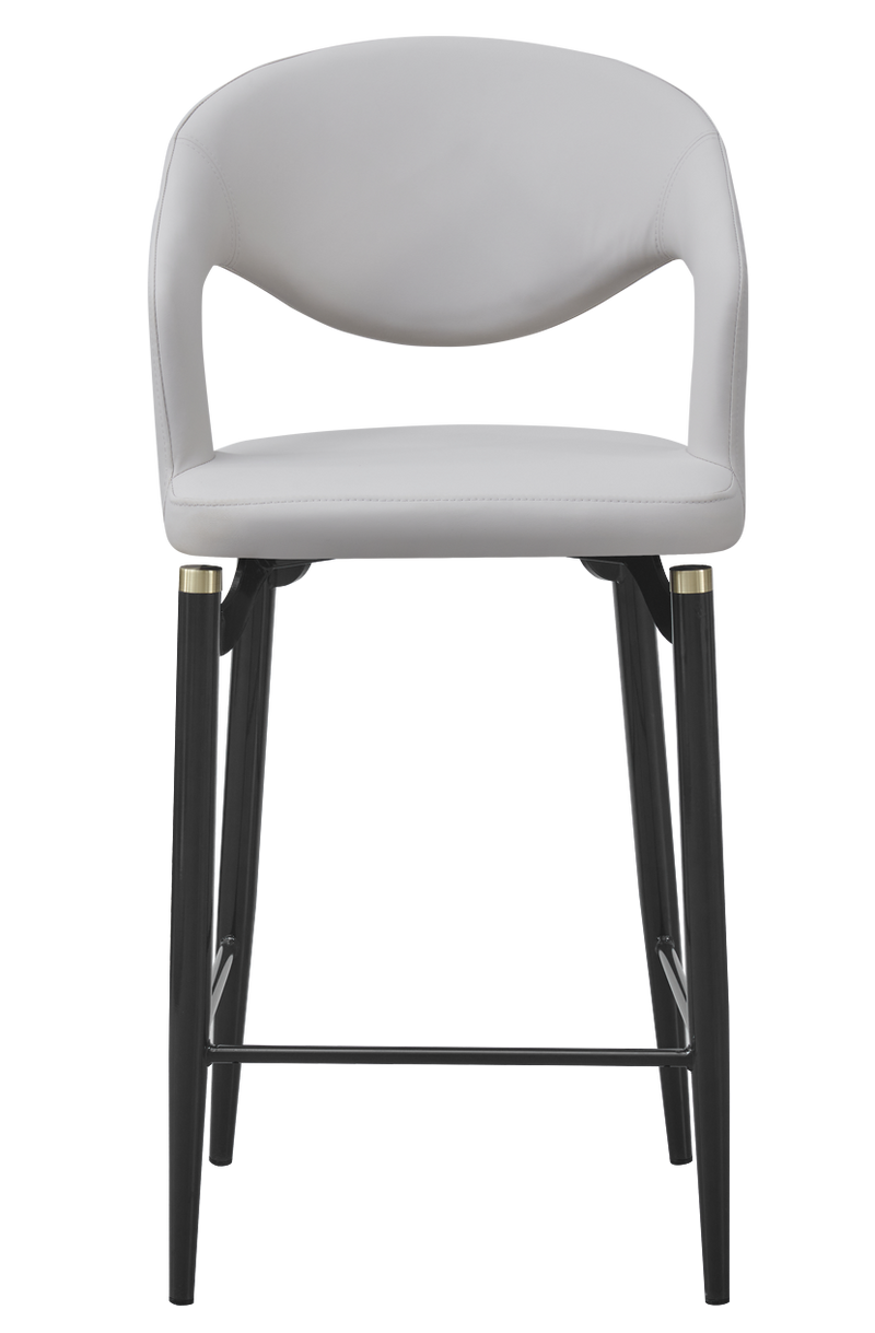 Indoor Gray Metal Barstool W/ Beige Vinyl Seat
