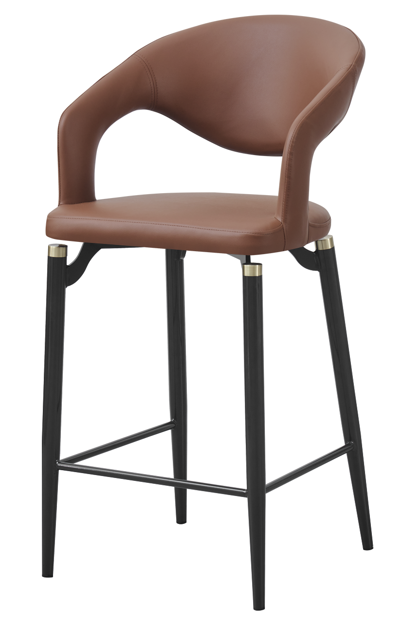 Indoor Gray Metal Barstool W/ Brown Vinyl Seat