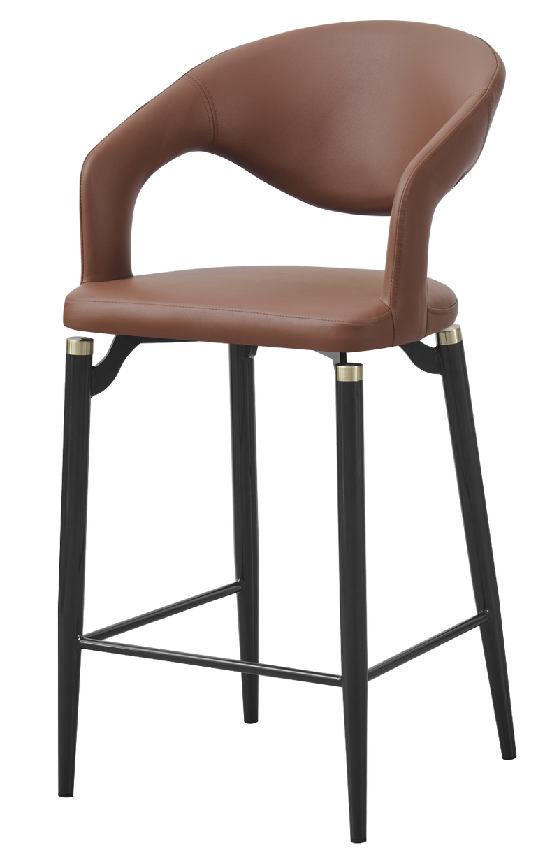 Indoor Gray Metal Barstool W/ Brown Vinyl Seat