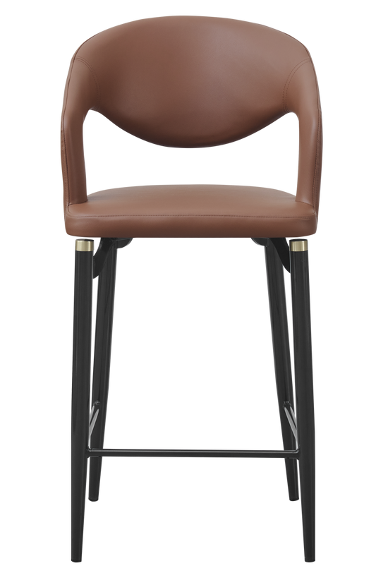 Indoor Gray Metal Barstool W/ Brown Vinyl Seat