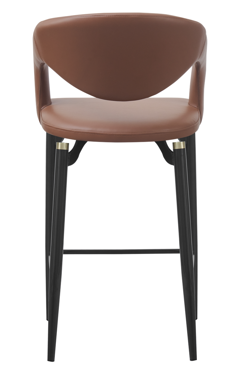 Indoor Gray Metal Barstool W/ Brown Vinyl Seat
