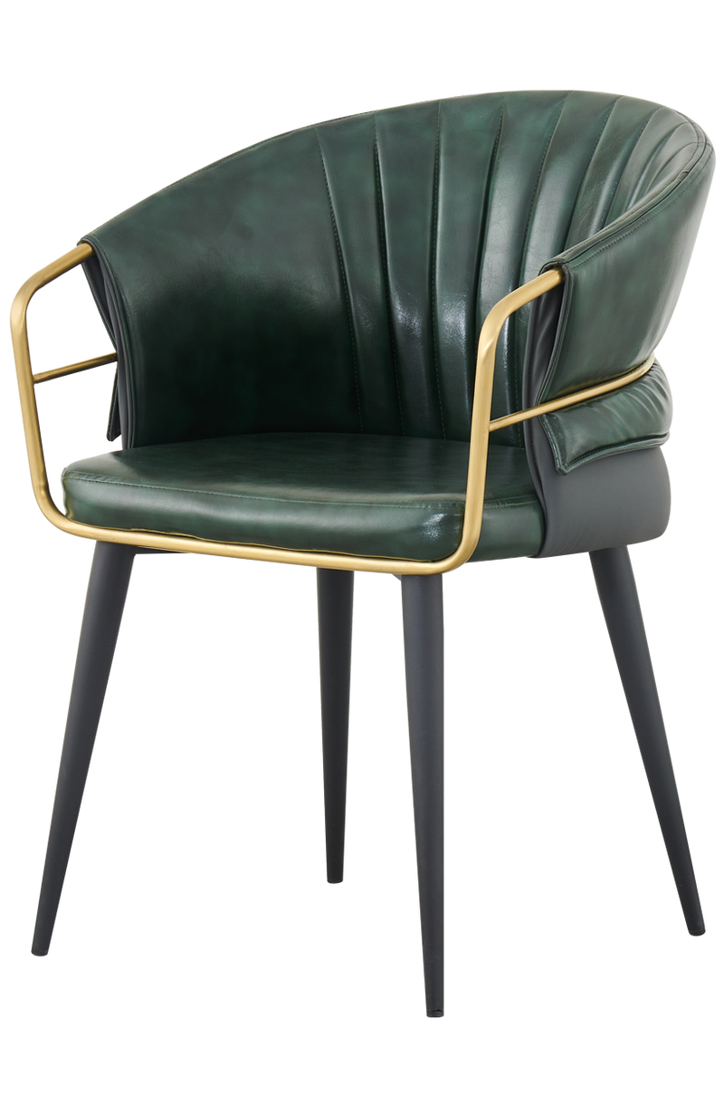 Golden Metal Arm and Black Frame Chair with Green Vinyl Seat & Back