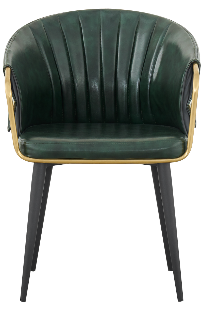 Golden Metal Arm and Black Frame Chair with Green Vinyl Seat & Back