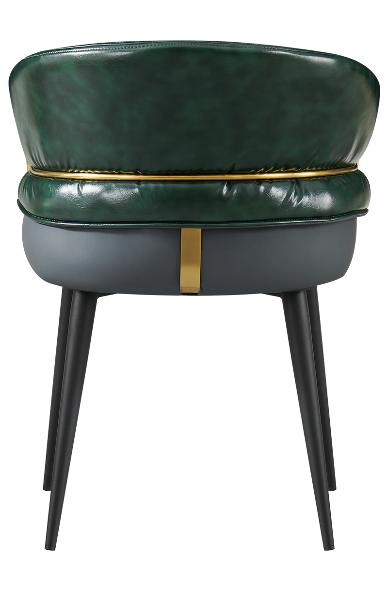 Golden Metal Arm and Black Frame Chair with Green Vinyl Seat & Back