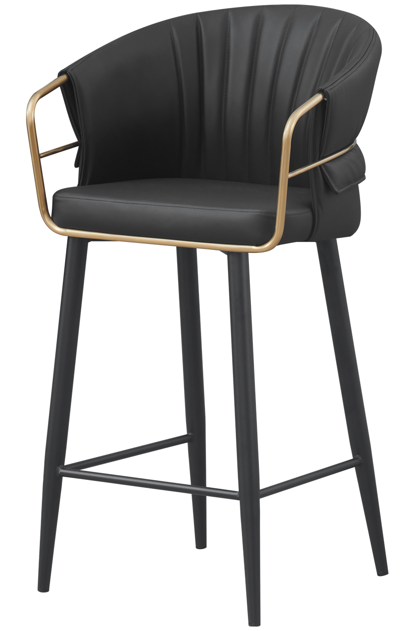 Golden Metal Arm and Black Frame Barstool w/ Black Vinyl Seat & Back