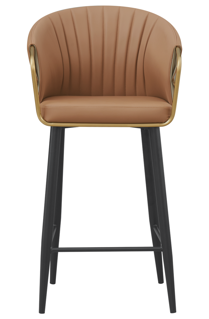 Golden Metal Arm and Black Frame Barstool w/ Brown Vinyl Seat & Back