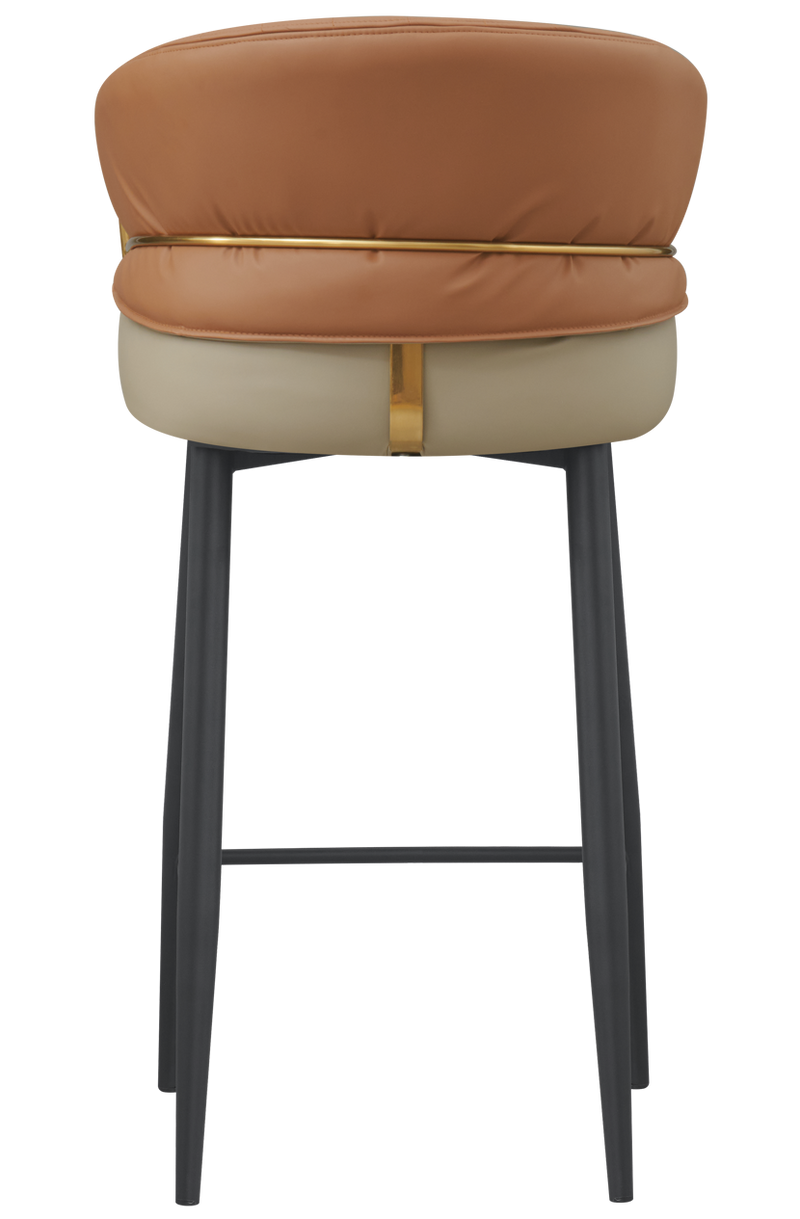Golden Metal Arm and Black Frame Barstool w/ Brown Vinyl Seat & Back