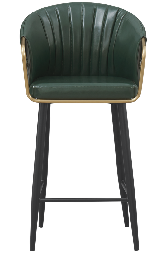 Golden Metal Arm and Black Frame Barstool w/ Green Vinyl Seat & Back