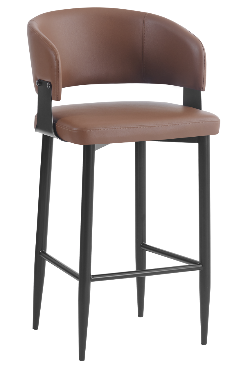 Indoor Brown Vinyl Seat Barstool, Finish Black Frame
