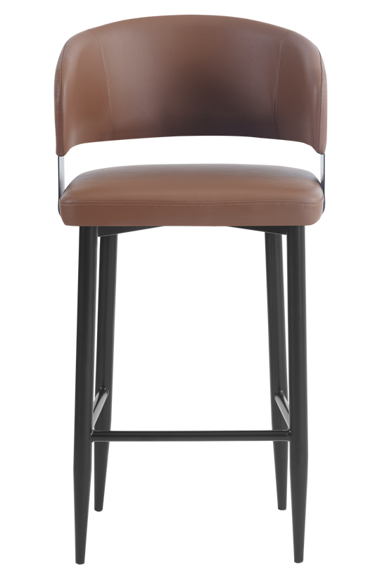 Indoor Brown Vinyl Seat Barstool, Finish Black Frame
