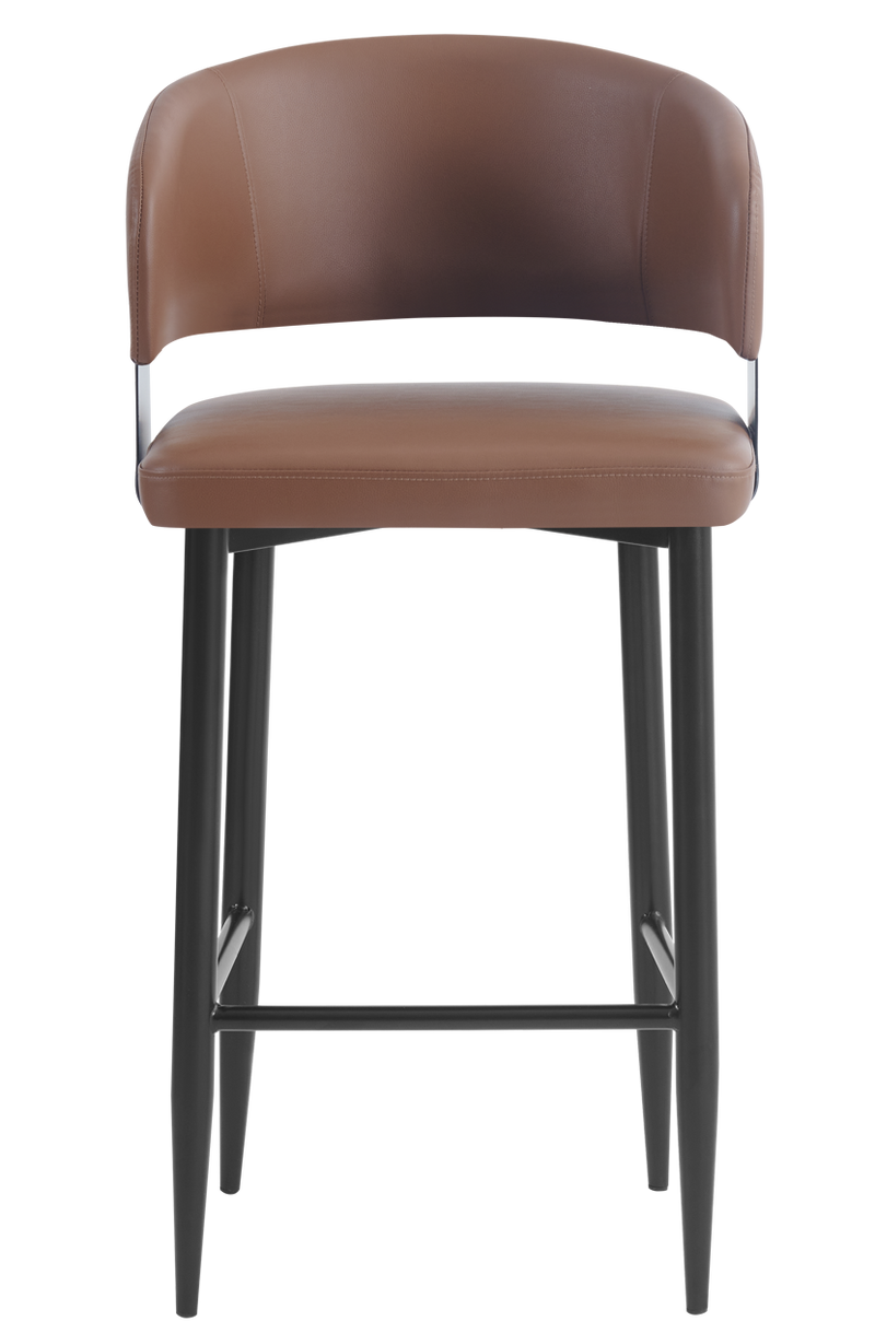 Indoor Brown Vinyl Seat Barstool, Finish Black Frame