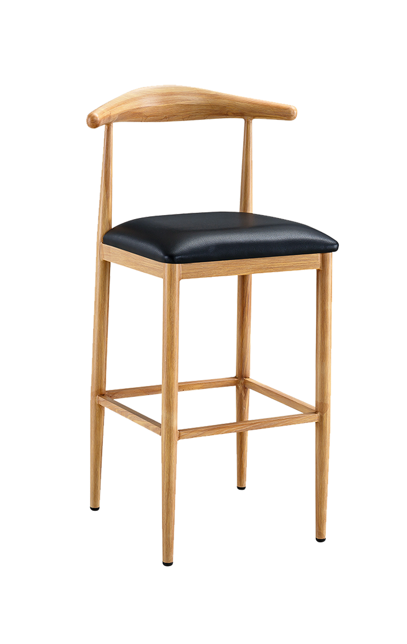 Natural Wood Grain OX Barstool with Black Seat