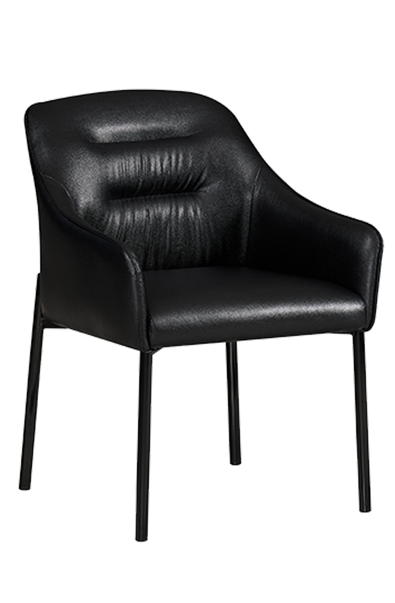 Beige/Black Vinyl Seat and Back Chair with Black Steel Frame