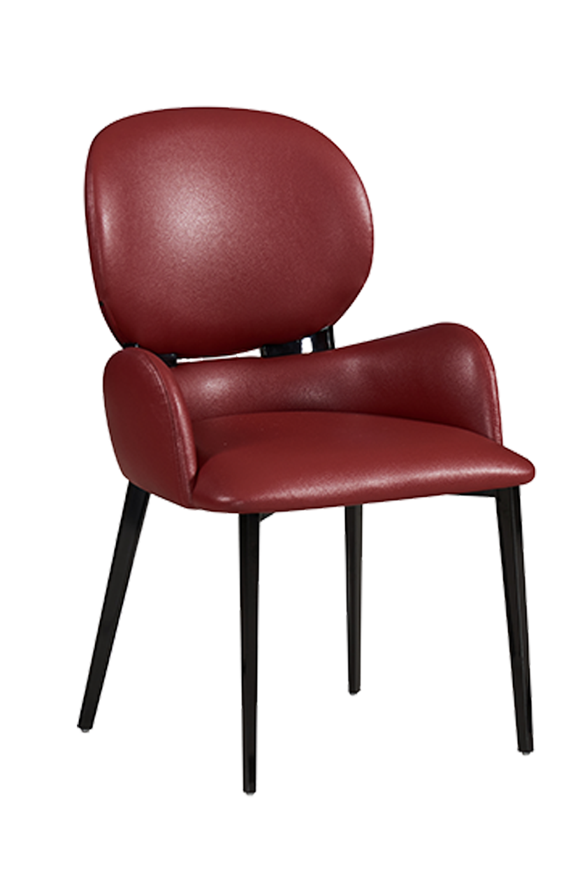Modern Black Steel Chair with Red Vinyl Back & Seat