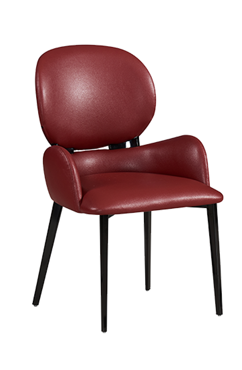 Modern Black Steel Chair with Red Vinyl Back & Seat