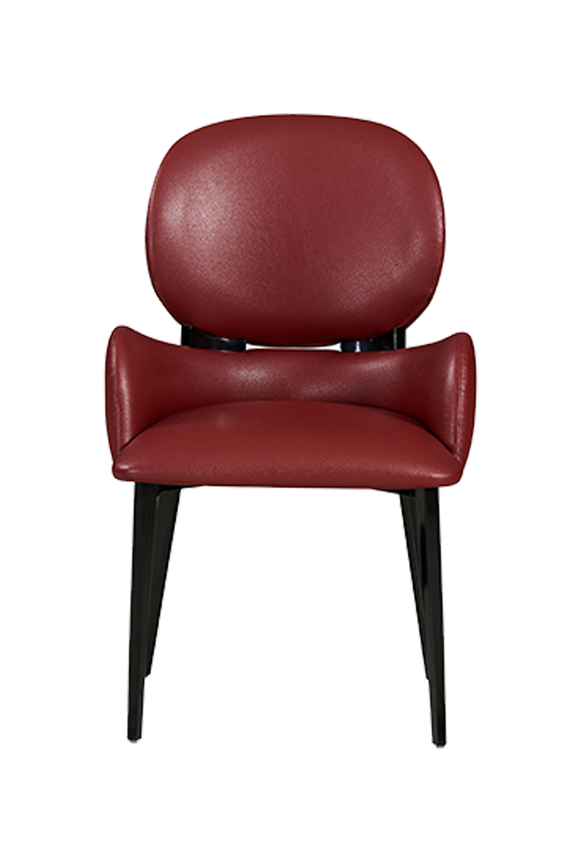 Modern Black Steel Chair with Red Vinyl Back & Seat