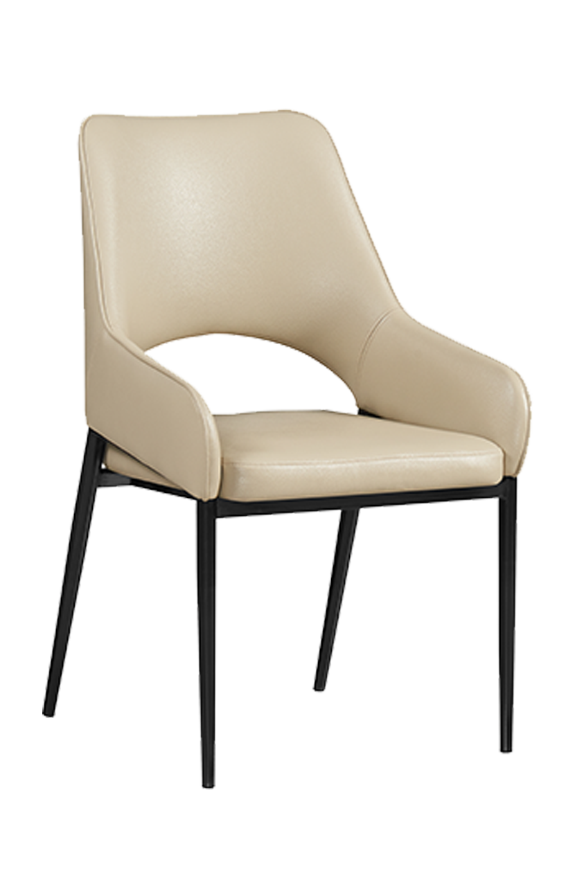 Modern Versatile Chair with Beige Vinyl Seat and Back, Finish Black