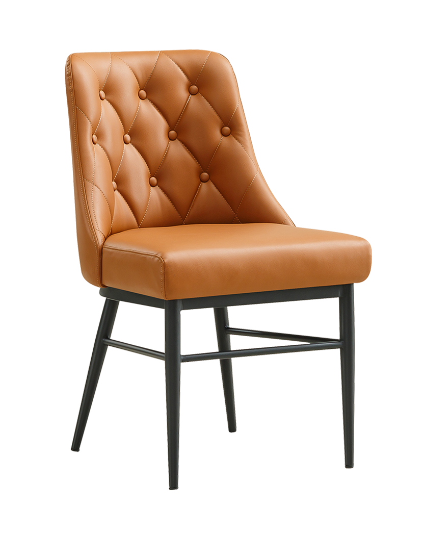 Indoor Brown Vinyl Chair with Black Steel Frame