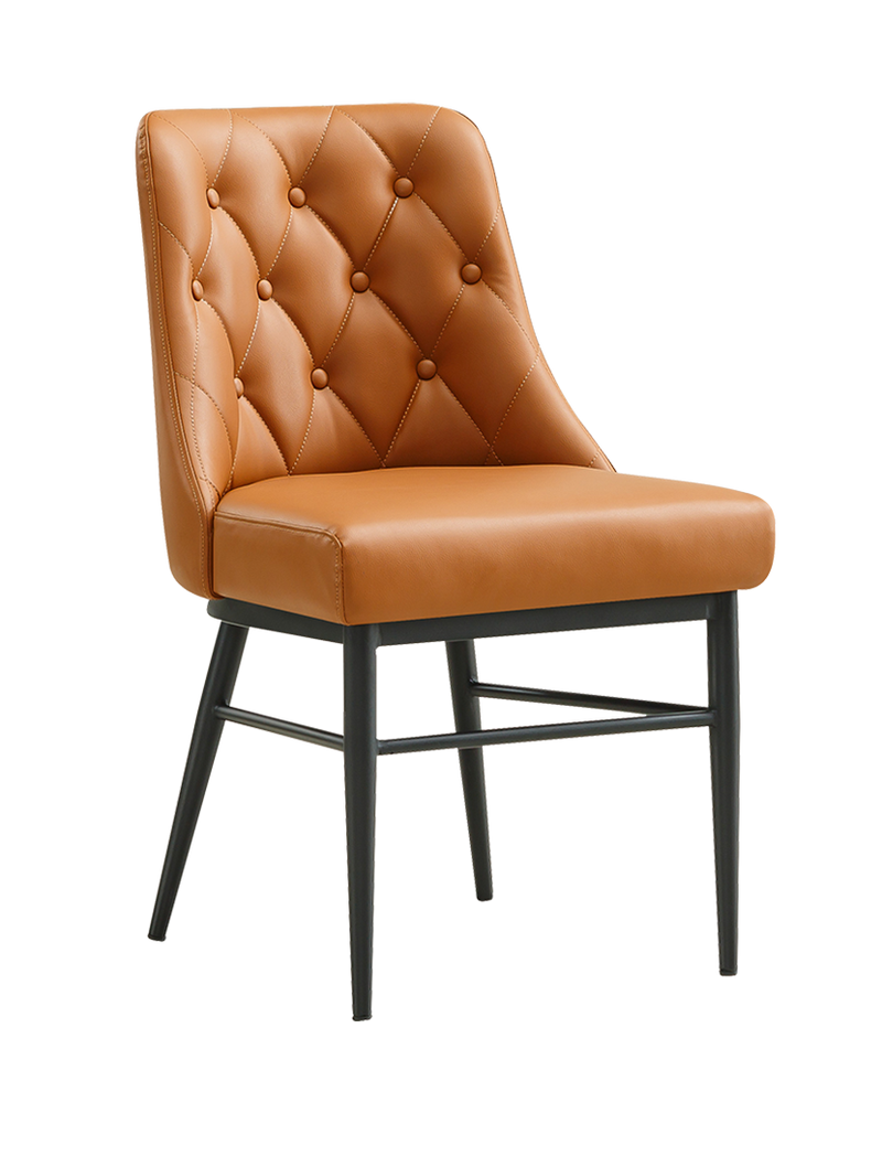 Indoor Brown Vinyl Chair with Black Steel Frame