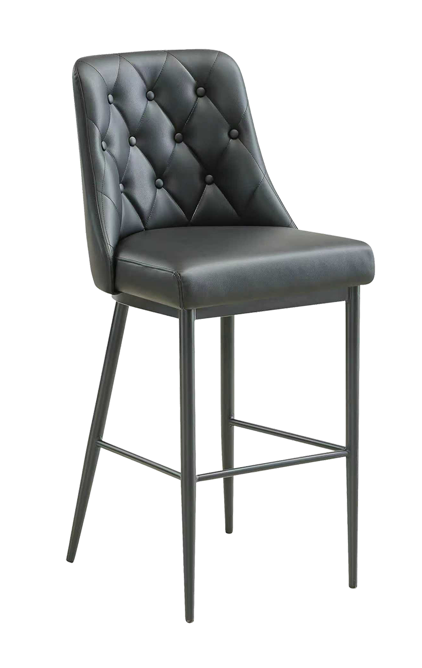 Indoor Barstool with Black Vinyl, Metal Frame Finish Black