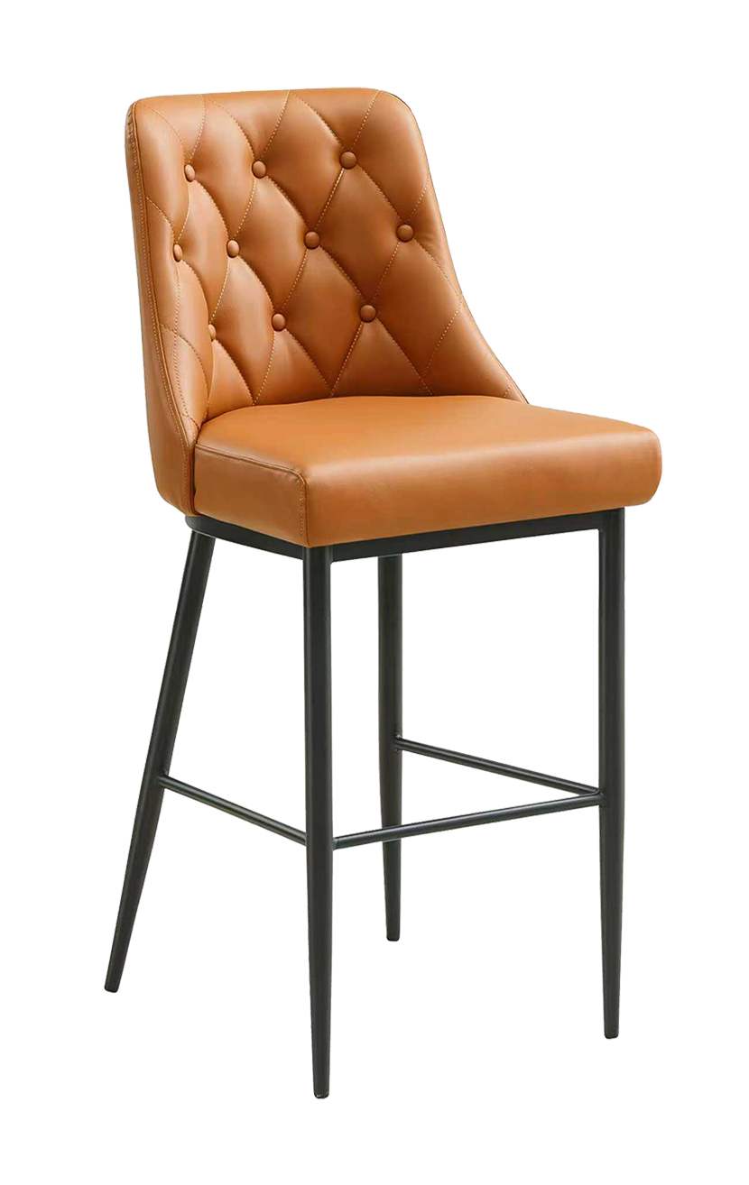 Indoor Barstool with Brown Vinyl, Metal Frame Finish Black