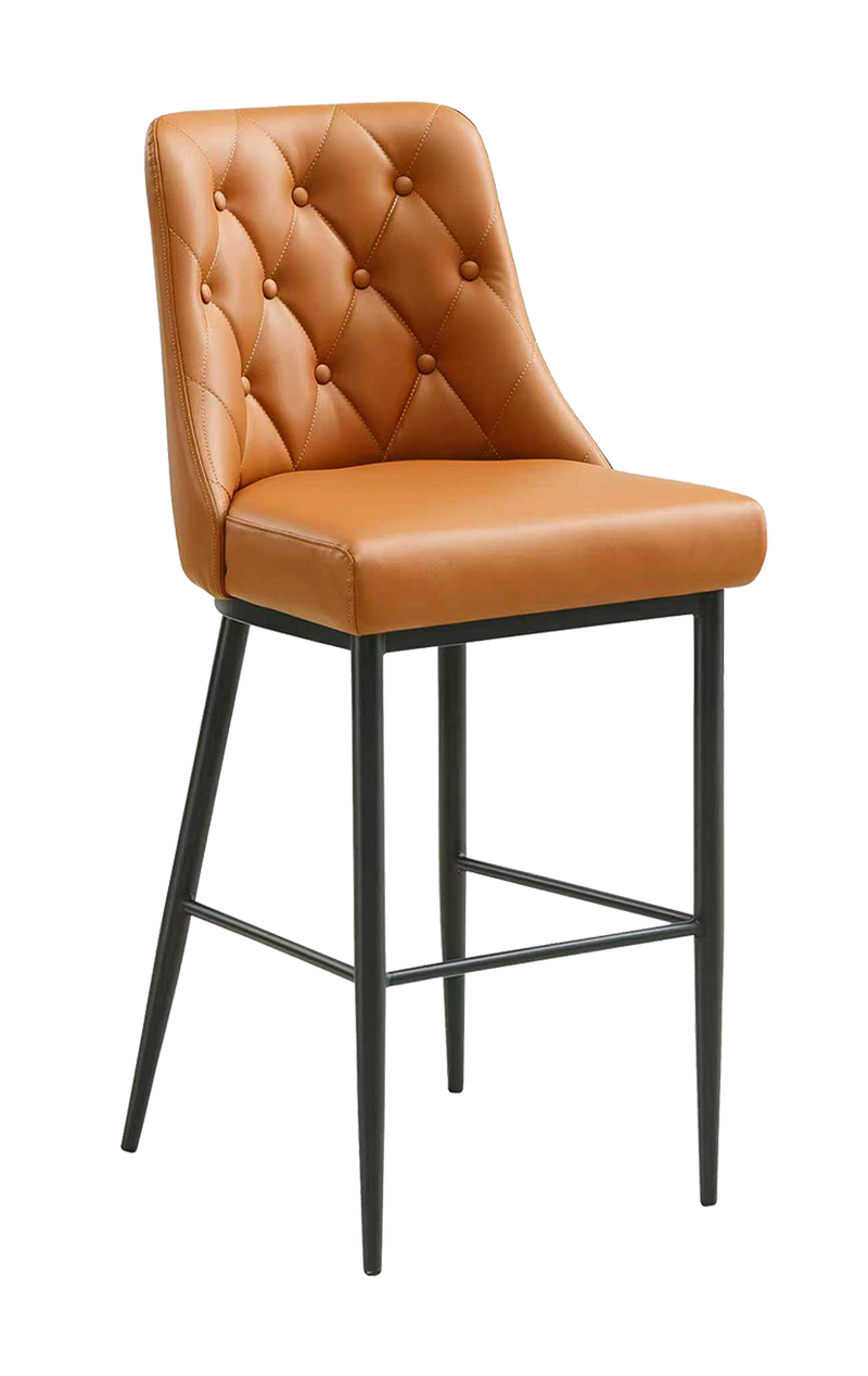Indoor Barstool with Brown Vinyl, Metal Frame Finish Black