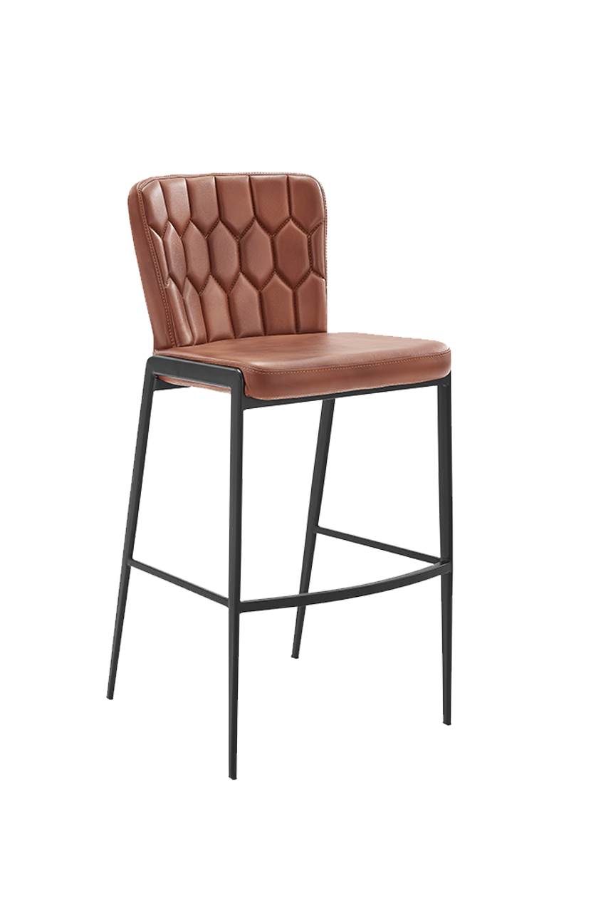 Brown Vinyl Seat&Back Steel Barstool, Finish Walnut