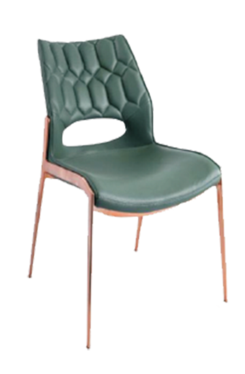 Indoor Dining Chair with Green Vinyl Seat, Finish Golden Frame
