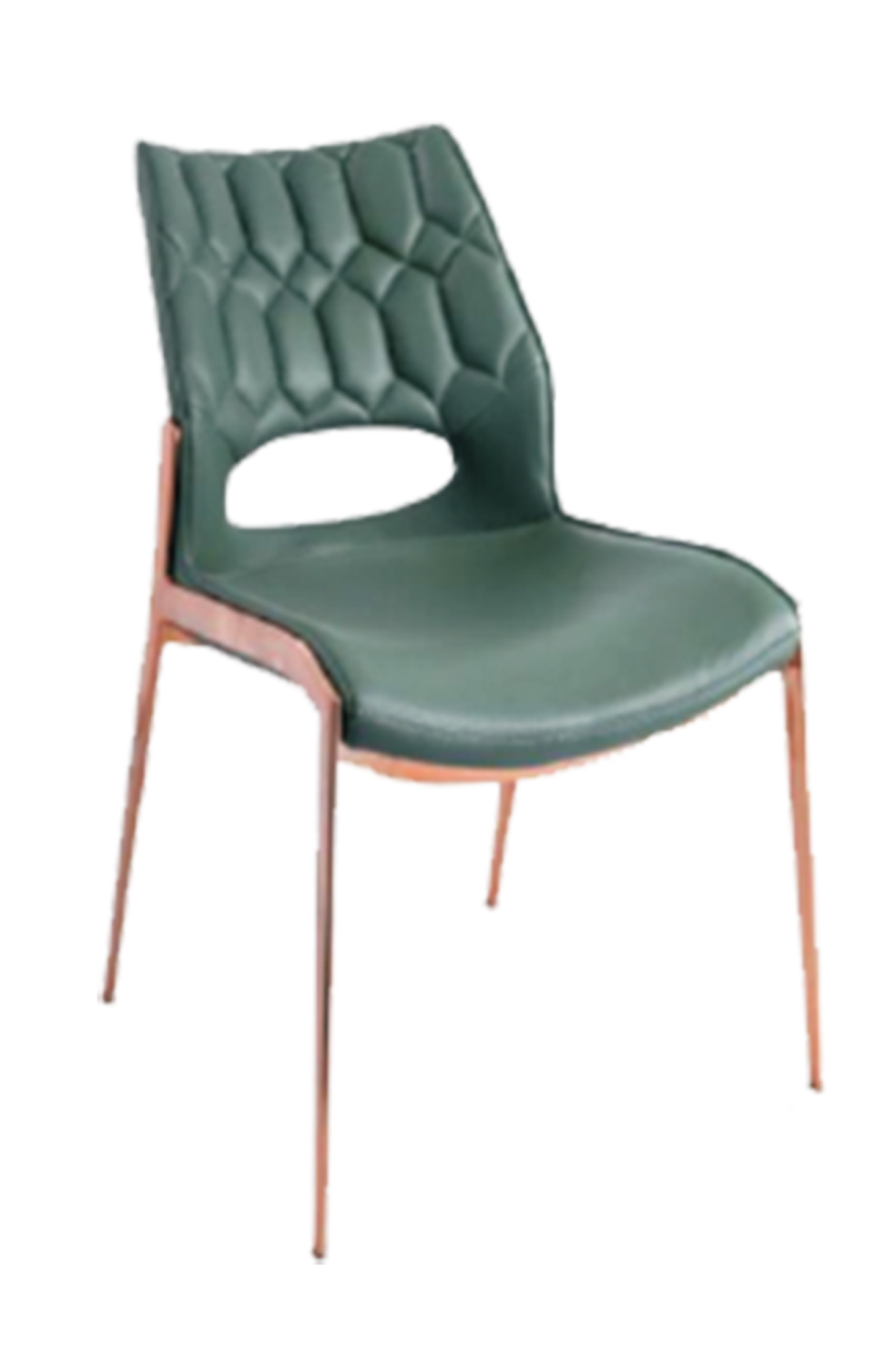 Indoor Dining Chair with Green Vinyl Seat, Finish Golden Frame