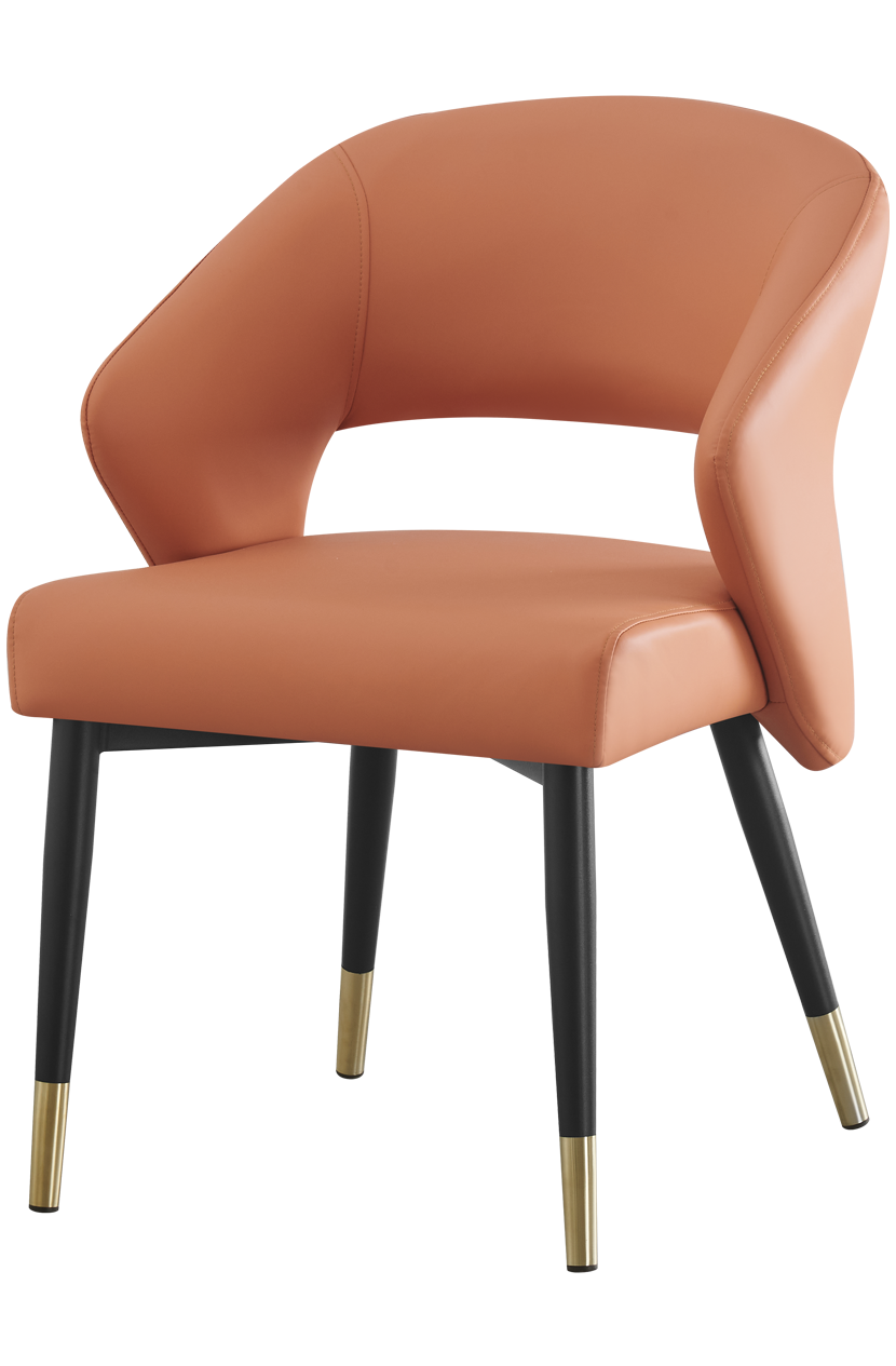 Indoor Metal Chair W/ Orange Vinyl Seat, Finish Golden Feet