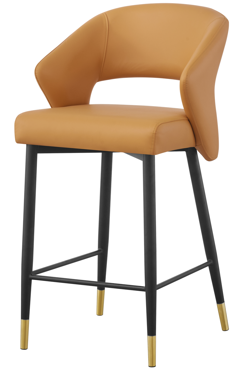 Indoor Metal Barstool W/ Orange Vinyl Seat, Finish Golden Feet