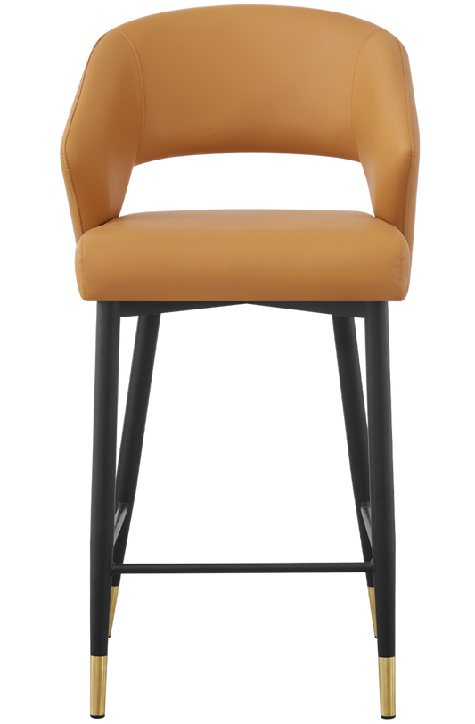 Indoor Metal Barstool W/ Orange Vinyl Seat, Finish Golden Feet
