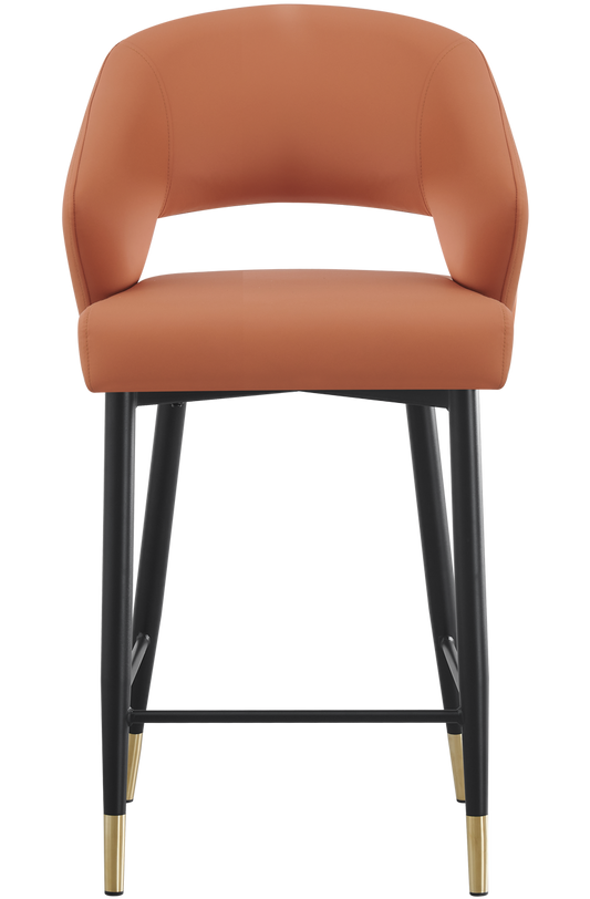 Indoor Metal Barstool W/ Orange Vinyl Seat, Finish Golden Feet