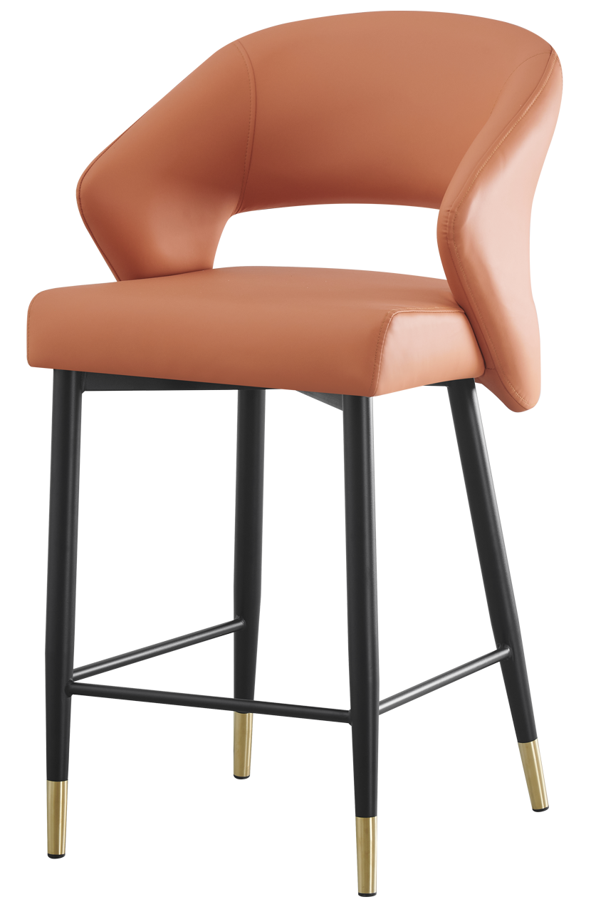 Indoor Metal Barstool W/ Orange Vinyl Seat, Finish Golden Feet
