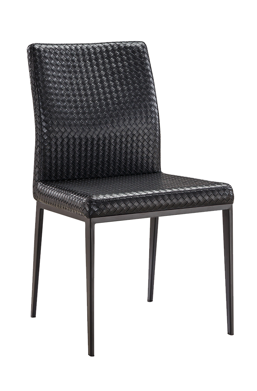 Indoor Black Metal Chair W/ Black Woven Leather Back
