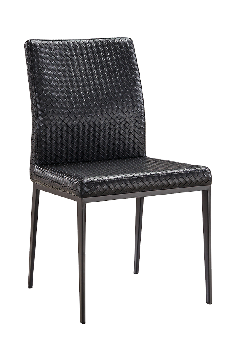 Indoor Black Metal Chair W/ Black Woven Leather Back