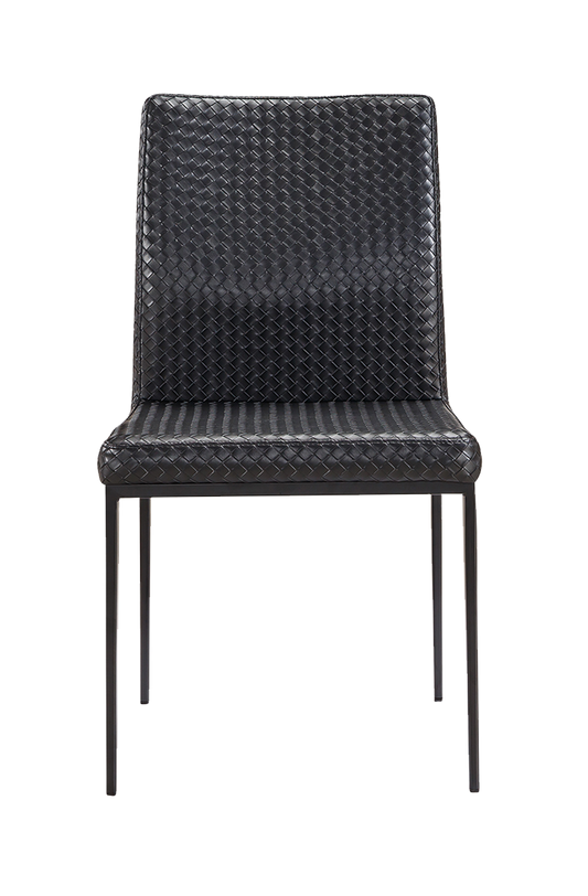 Indoor Black Metal Chair W/ Black Woven Leather Back