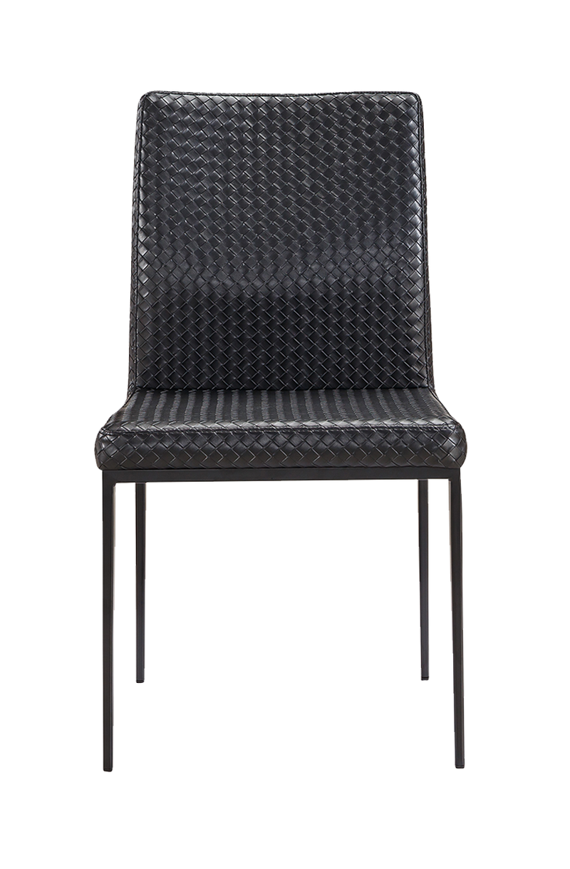 Indoor Black Metal Chair W/ Black Woven Leather Back