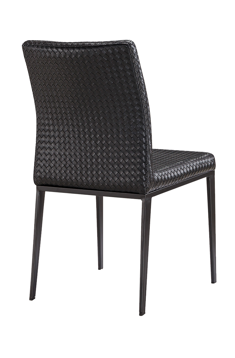 Indoor Black Metal Chair W/ Black Woven Leather Back