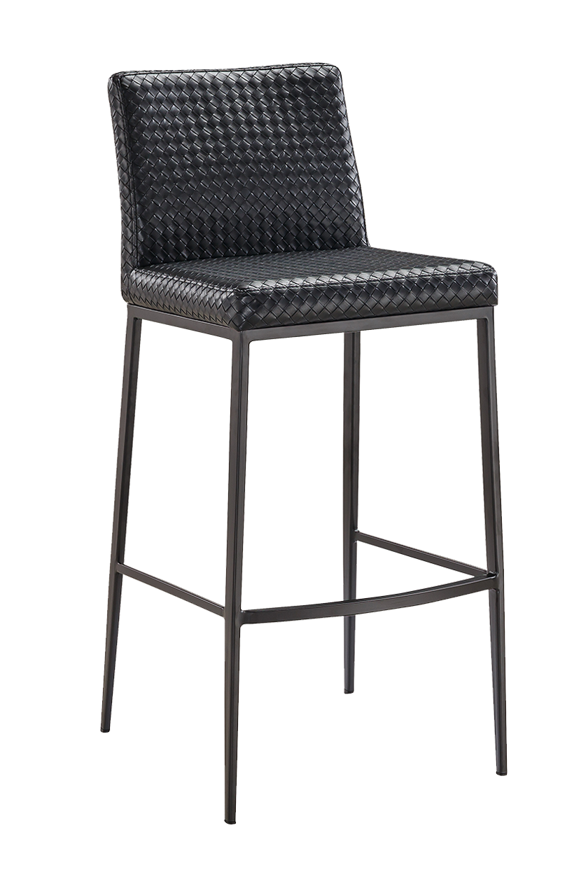 Indoor Metal Barstool W/ Black Woven Leather Back