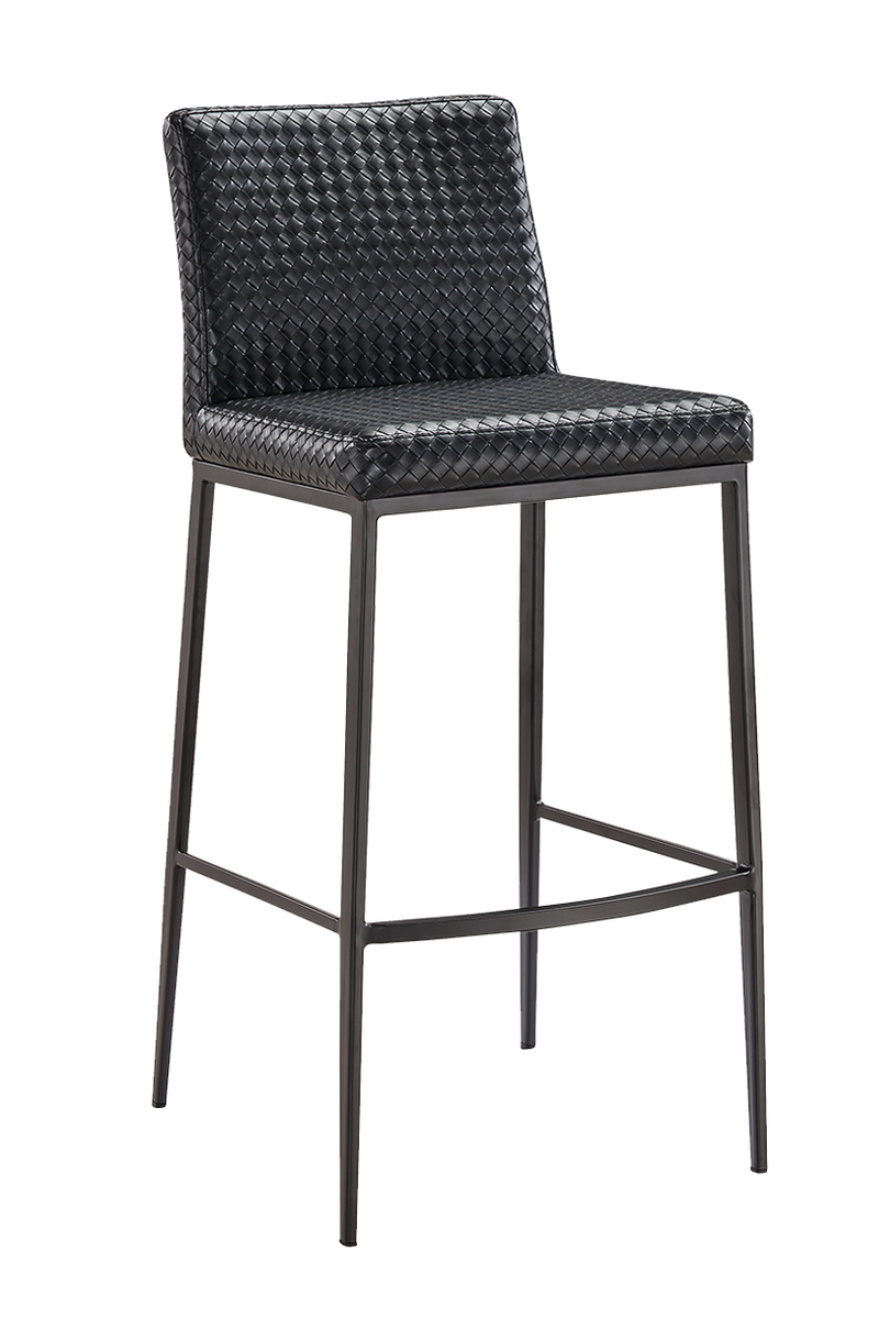 Indoor Metal Barstool W/ Black Woven Leather Back