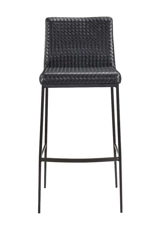 Indoor Metal Barstool W/ Black Woven Leather Back