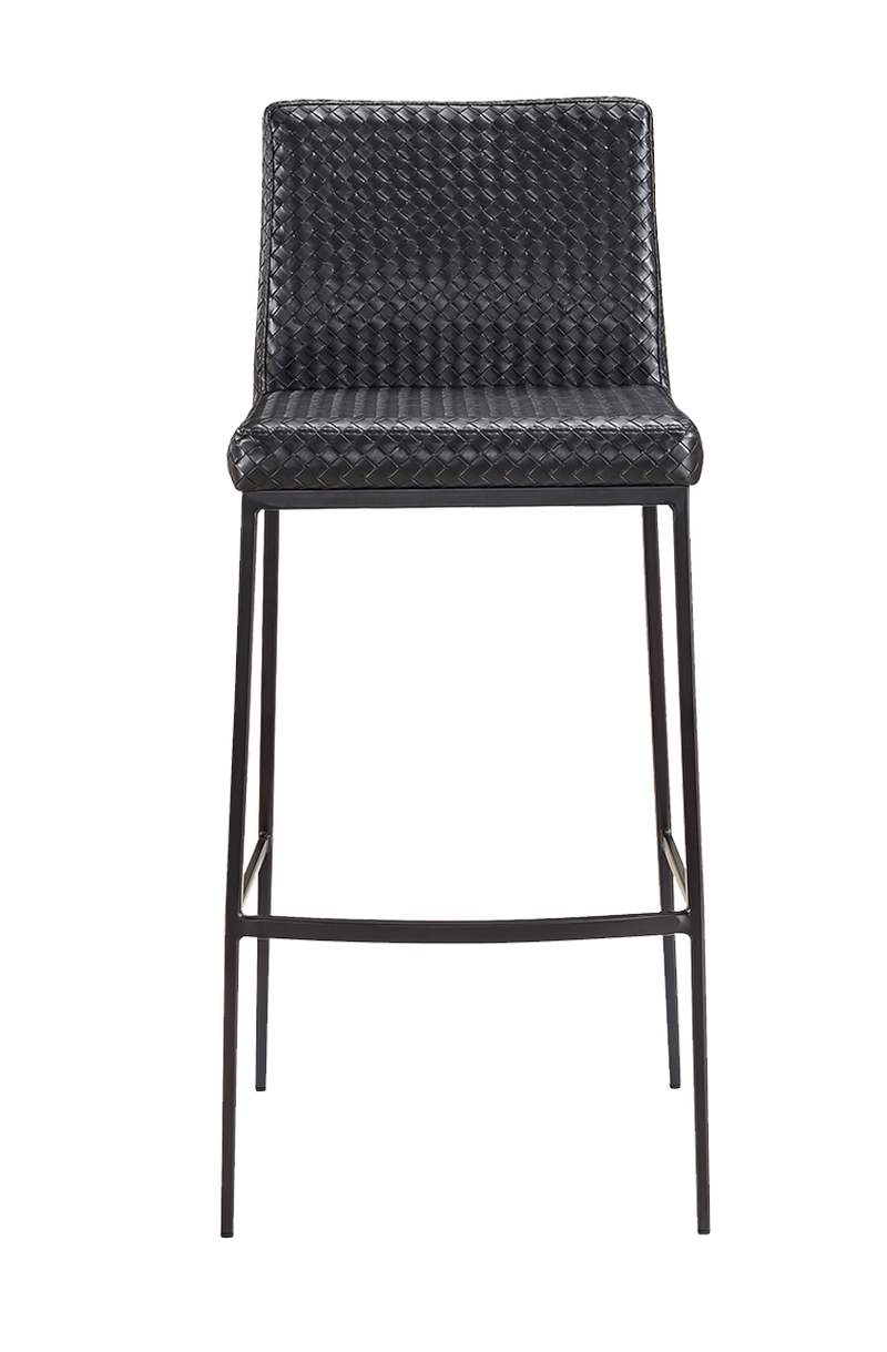 Indoor Metal Barstool W/ Black Woven Leather Back