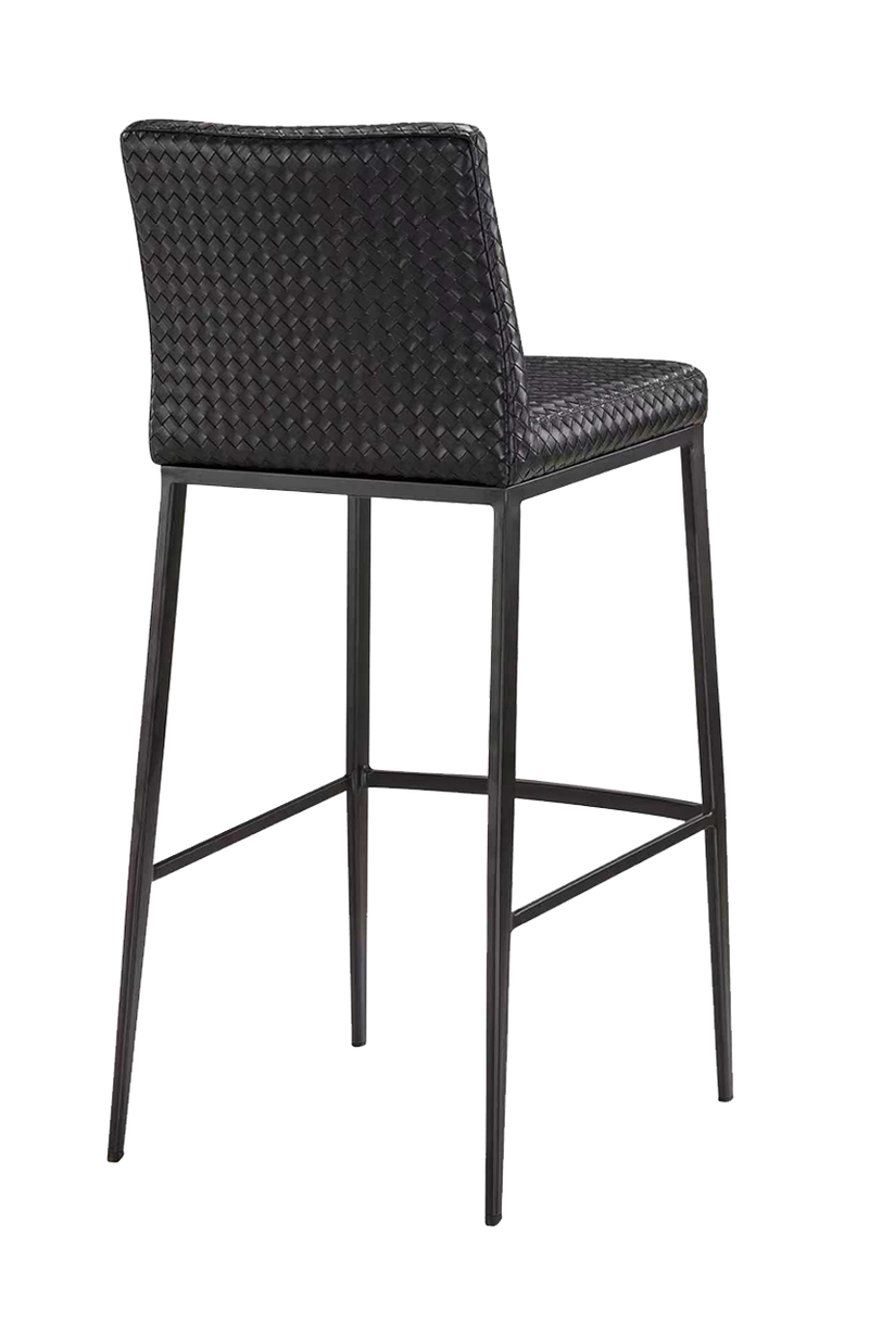Indoor Metal Barstool W/ Black Woven Leather Back
