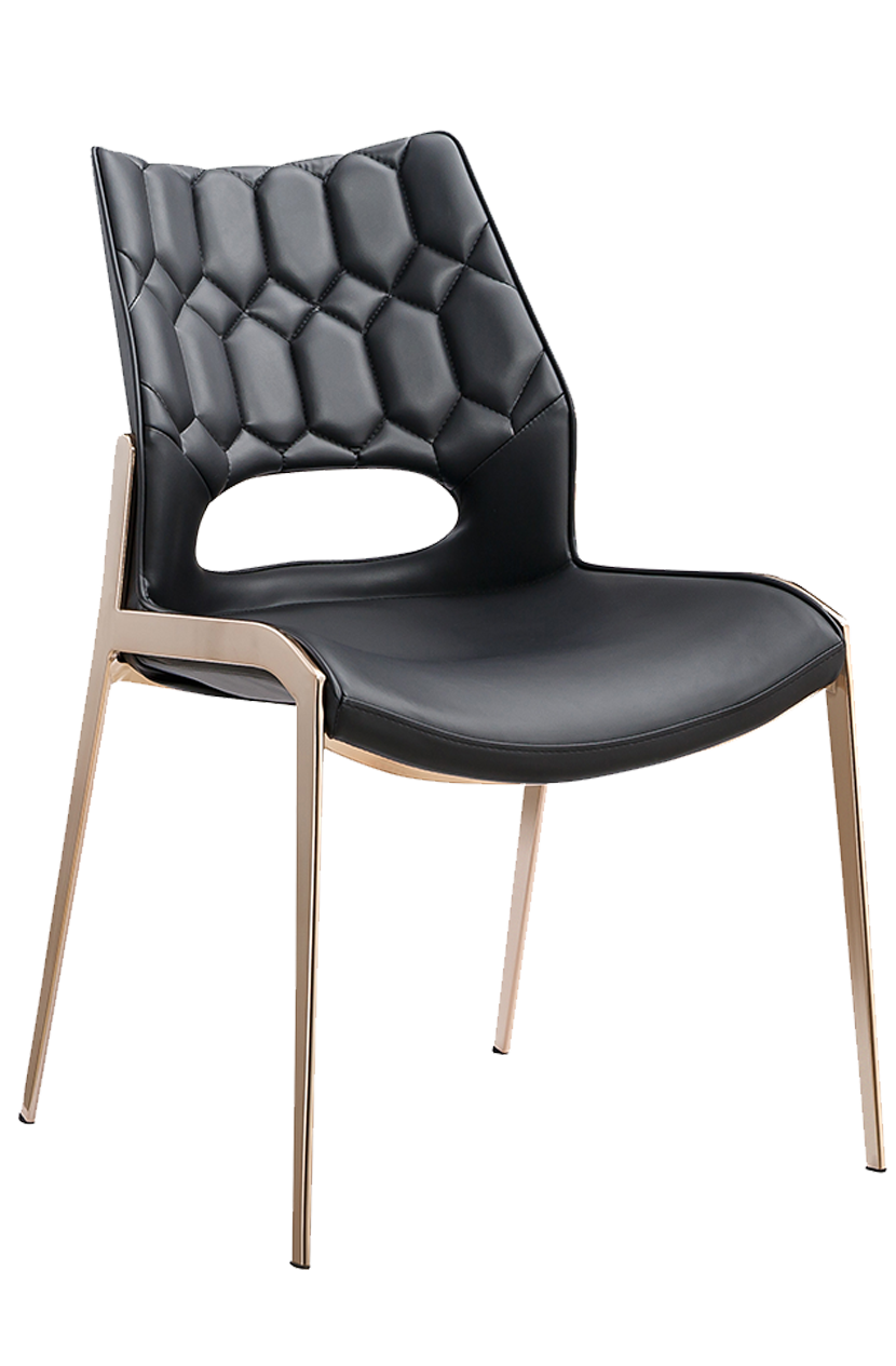 Golden Metal Chair with Black Seat made of Soft PU
