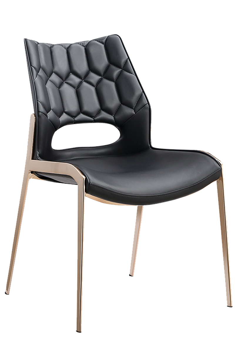 Golden Metal Chair with Black Seat made of Soft PU