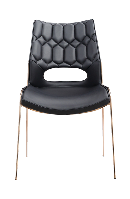 Golden Metal Chair with Black Seat made of Soft PU