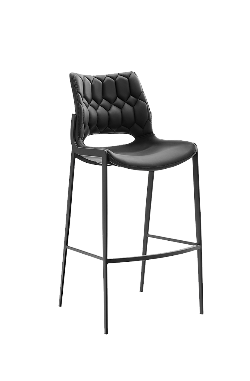 Black Metal Barstool with Black Seat made of Soft PU